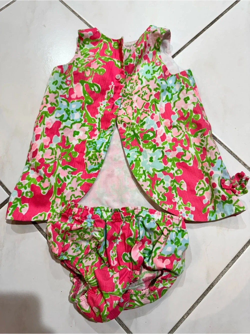Lilly Pulitzer Pink Green Floral Dress & Bloomers Set
